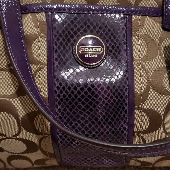 Coach Signature stripe python satchel - Picture 2 of 5
